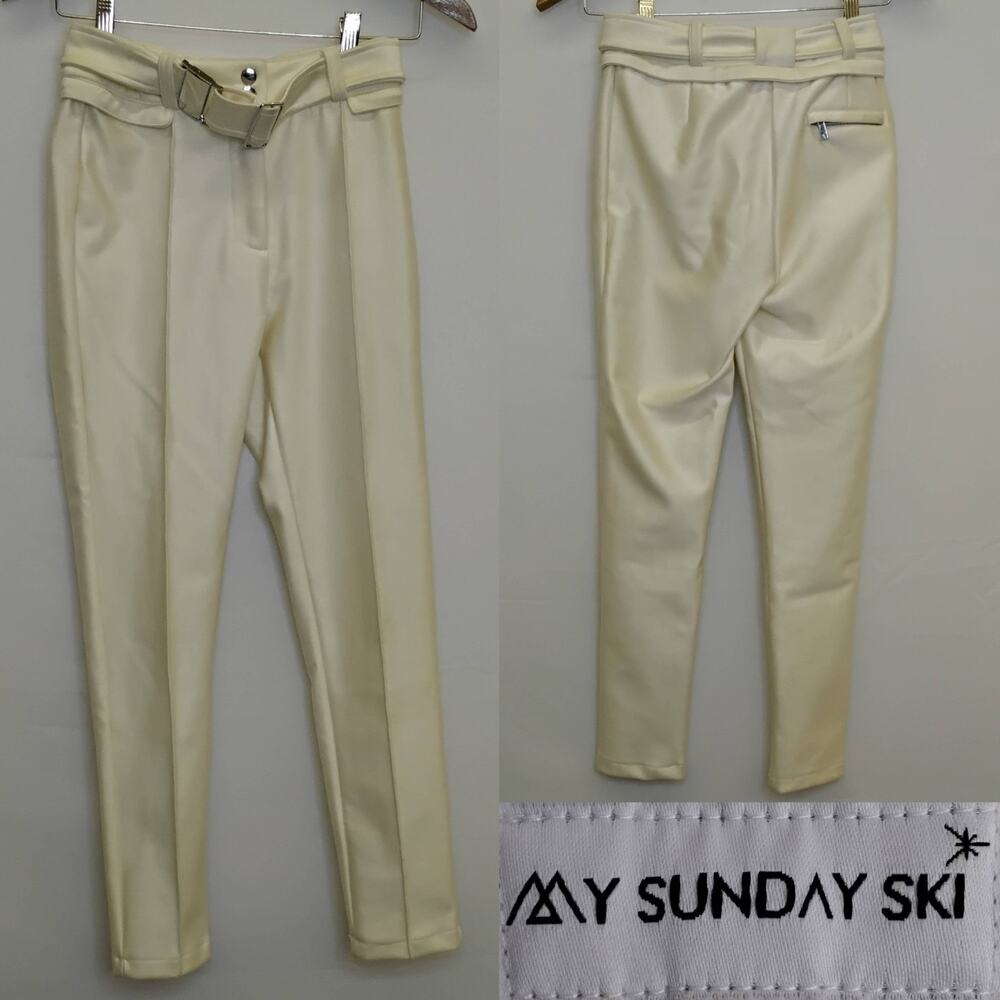 My Sunday Softshell Ski Pants Women's XS (25" Waist) White Belted Shiny #J5583